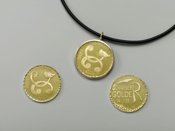 "Schweizer Golder" 2021 die seltene Medaille/Münze aus Schweizer Naturgold, limitierte und nummerierte Auflage nur 70 Stk! Design by Housi Knecht