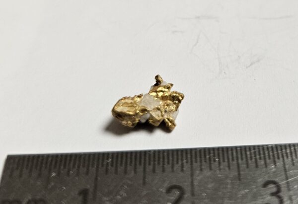 Sehr schönes Schweizer Goldnugget Kristallin mit Quarz 0.8 Gramm Region Vorderhein Sehr selten!